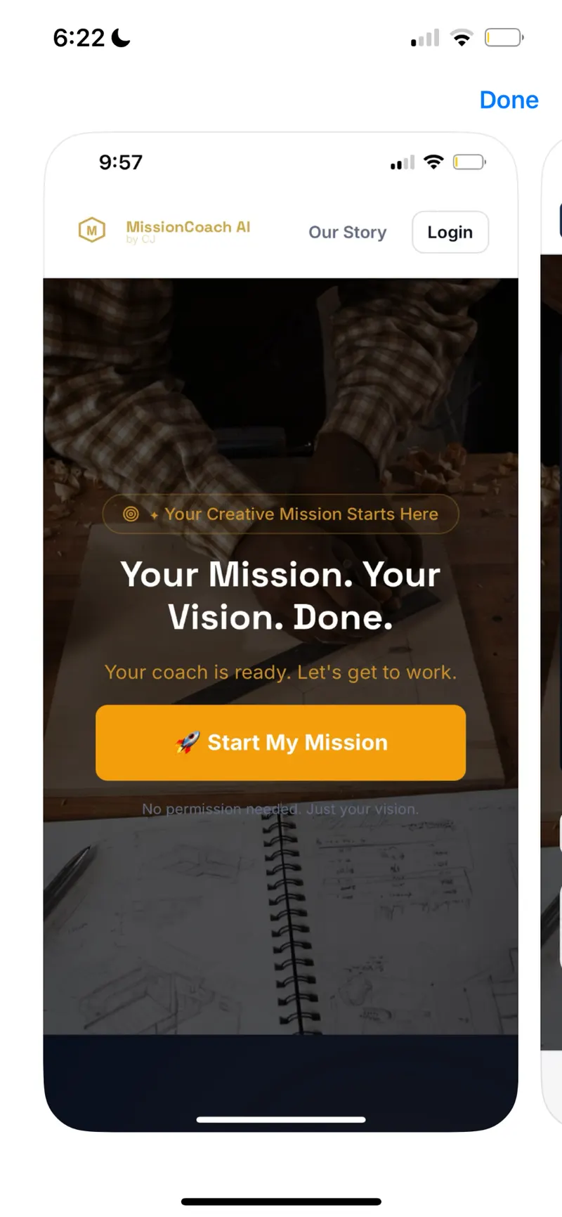 MissionCoach AI — Landing screen